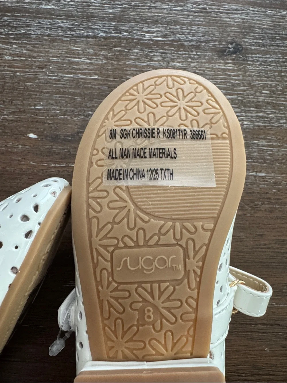 Sugar Girls Ivory Floral Perforated Detail Mary Jane Flats
